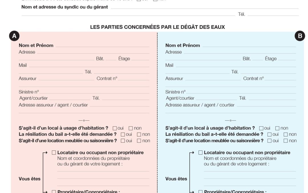 Le constat amiable dégat des eaux